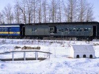 A late return home for the Muskeg Mixed finds it passing through the hamlet of Coronado at 13:30 rather than the dark hours in the middle of the night. The comboose is ex-NAR and has a history that goes back to the turn of the previous century (18 to 1900's). Up front the consist was made up of the 4319, 9172 and 4285.