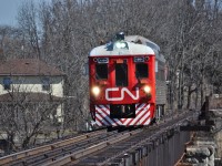 CN's rebuilt RDC track inspection car 1501 heads down the Hagersville sub on a perfect March morning. Doing some research on 1501's history, a wonderful article was done by a gentleman named Steve Boyko about 1501's past.( link here https://blog.traingeek.ca/2016/08/cn-1501-finally.html)

" CN 1501 was originally a CN RDC-1, labelled D-108, built in 1958 for passenger service. As an RDC-1 it had coach seats only. All RDCs, except for the RDC-5/9, have two diesel engines driving the wheels, so they are self-propelled and have operator controls at each end.

D-108 was renumbered to CN 6108 in March 1969, then became VIA 6108 in March 1978. I'm not sure when CN acquired it from VIA but it was rebuilt into a rail test vehicle and was in service as CN 15016 in 2010. I heard it was fairly quickly renumbered to CN 1501 when it was realized that CN's dispatching software only accepted four digits for a locomotive number "

I may be too young to have witness the rise and fall of the RDC, but 1501 is good enough for me. 