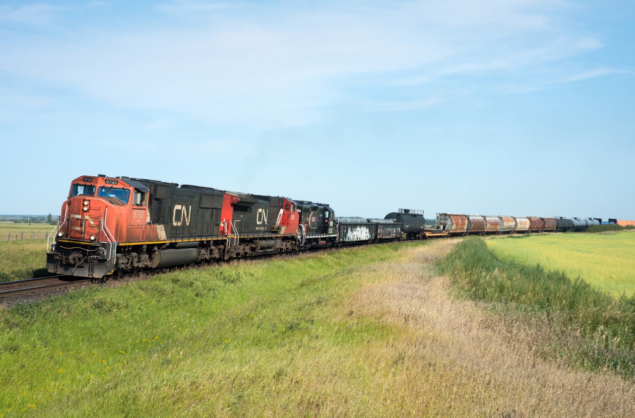 CN 313 has a decent consist by 2020 standards, 5720,2176 and CCGX4024. The 4024 is exCP8210 and is bound for South Beamer Alberta.