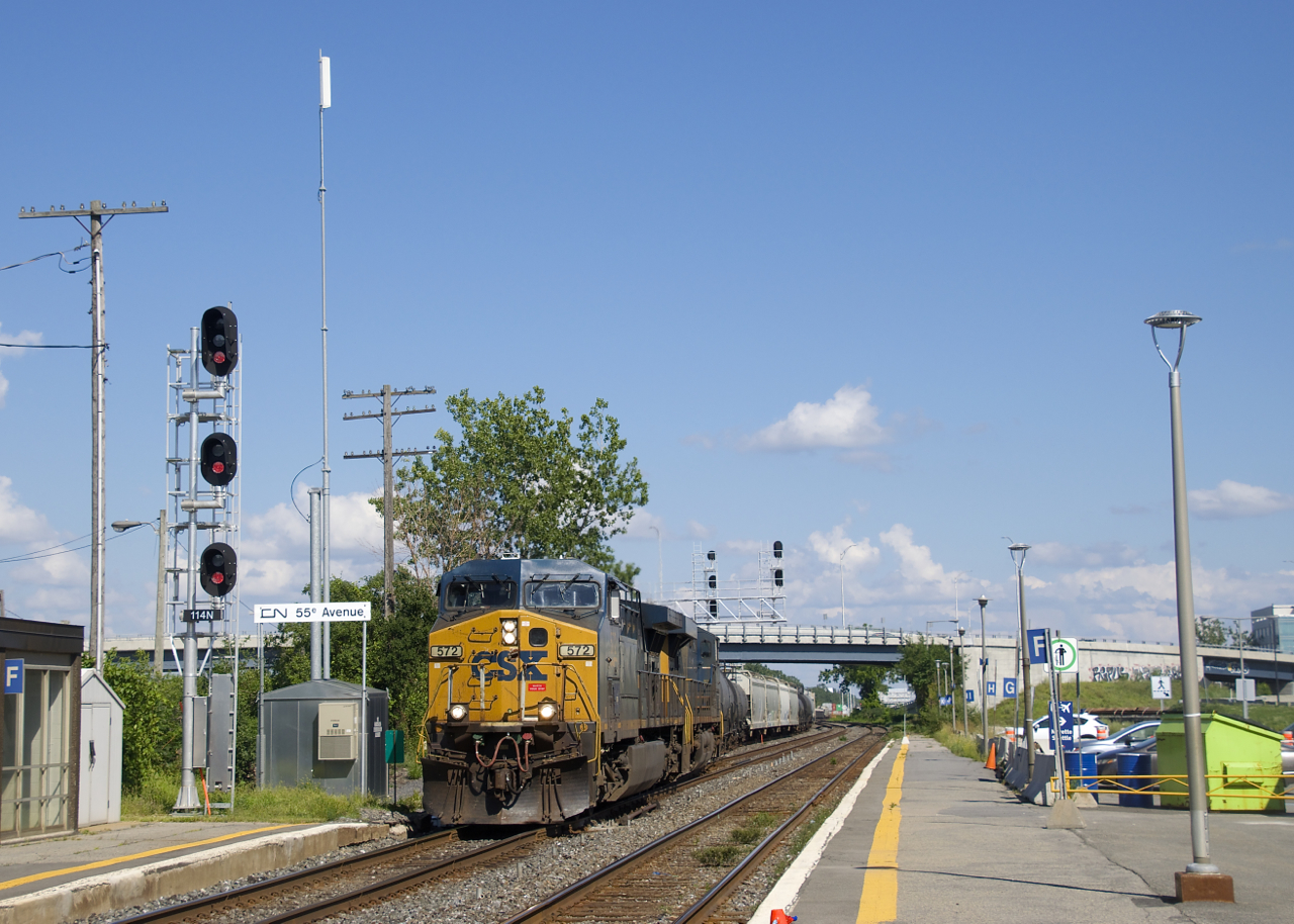 CSXT 572 & CSXT 5465 are the power on CN 327 as it crosses over from Track DX1 to the North Track at Dorval. It is also about to leave the Montreal Sub and go on the Kingston Sub.