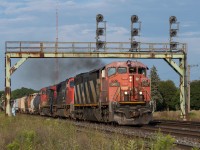 CN 435 blasts through Paris with CN 2417 leading.  With many CN C40-8M's being retired, this was a great catch on a sunny Sunday evening.