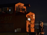 CN 434 with 2417 sits idling on the main in Paris on a beautiful summers night. The lack of moon made for a perfect sky, allowing the stars to be visible quite easily even considering the light pollution from KW. 
