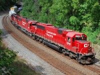 Just when you get sick of seeing pairs of CP GEs, CP puts together a considerably better consist to keep things interesting.  254/255 had a pair of SD30C-ECOs bracketing a SD60 earlier in the week, however CP 5031 was replaced by CP 6248 for today's 254.  CP 6248, 6238 and 5012 are shown curving under Main Street West and about to pass under Dundurn Street, having just met CP 247 at Desjardins.  254's consist returns from Buffalo on CP 255 the following day.