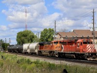 It was feeling almost like old times or at least maybe a decade ago as CP 244 rolled through Streetsville this afternoon. It's always nice to catch an all EMD lash up these days, but even better when it is led by a SD40-2 in full multi mark paint, something one definitely doesn't see much anymore. I've also always liked how the BNSF paint looks on the SD70ACE's as well.