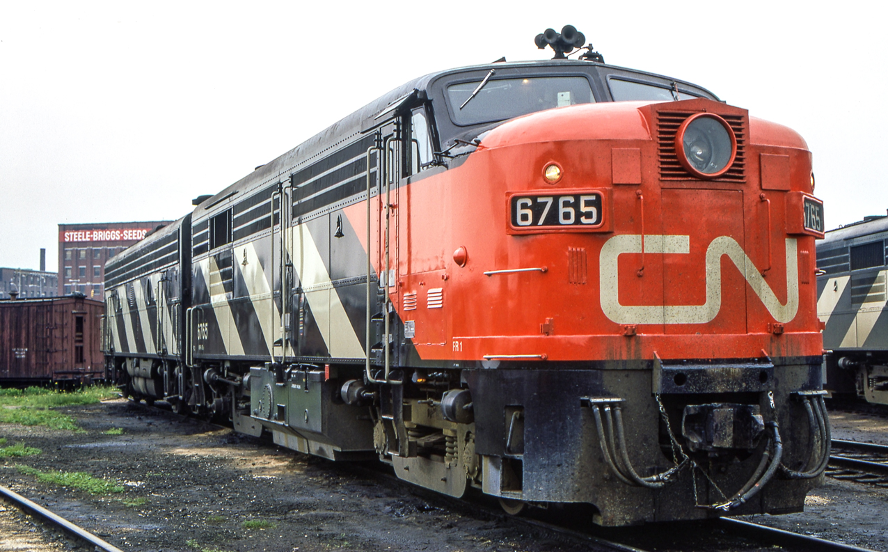 CN 6765 and 6634 are in CN's Spadina engine facility in Toronto on June 13, 1972.