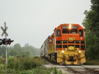 GEXR 582-09 passes over 15 Side Road along the Goderich Subdivision in Guelph, Ontario.