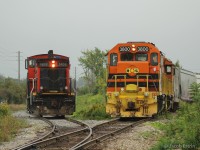 GEXR Job 482-09 seen in Guelph, Ontario sitting next to the a classic CN GMD1 numbered 1408. Just luck I guess! 