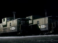BCOL Cabooses 1863 and 1855 are at rest for the night in the yard at Lillooet. It's 2240 hrs. and we could roam wherever we wanted, all day and all night, no questions asked. For those interested in such things, the photo was taken with Kodachrome 64, 20 seconds at f/5.6 
