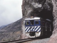 BC Rail RDC units 30 & 15, built by BUDD in 1956 and 57, are south bound at Fountain, and will stop shortly at Lillooet to exchange passengers as they travel from Prince George to North Vancouver. 