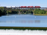 254 soars high above the Grand with EMD trio of CP 5012, CP 6236, and CP 6248. They had 85 cars in tow on this particular run