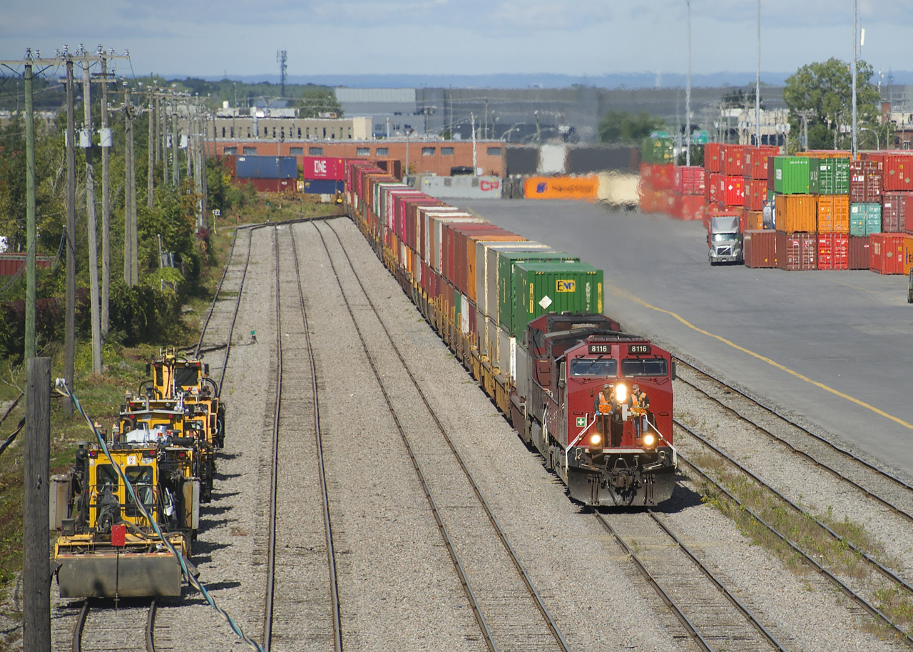 After being held out of the yard for a few hours (with CP 9112 ahead), CP 112 is on the move as it slowly enters Lachine IMS Yard.