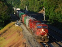 6:30 a.m. on the morning of Bayview meet 2007, A CP northbound utilises TH&B trackage rights on CN between Hamilton and Canpa.  CP gave up these trackage rights and now all trains utilise the Hamilton Sub. up to Campbellville / Guelph Jct. and the Galt Sub. to Toronto.