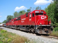 Trains were running like street cars on the Hamilton Sub. this afternoon.  246 went south, 247 north, and then 254 south.  254 waited on the Galt Sub. for about a hour for 247 to come north, which was fine since it only made the sun angle better here at Milborough Line.  The consist of CP 6248, CP 6236, and CP 5012 has been back and forth on CP 254/255 a few times now, and this is by far the best shot I've gotten of it.  It's a beautiful thing when the weather co-operates with a good train.  Hopefully Bill and I managed to get our shots here without any gnarly bug bites and/or reaction to weeds...  I think I'm good (this time!)     