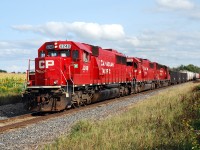 CP 254 and 255 continue to run back and forth between London and NS Bison Yard in Buffalo, NY with CP 6248, CP 6236 and CP 5012.  I'm still trying to get a decent shot of CP 5012 leading, which would have happened right here if the power hadn't been turned a week or so ago.  It usually doesn't.  CP 255 is seen in nice late-afternoon light approaching Concession Road 6 in Flamborough Centre.