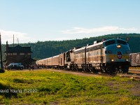 A warm July evening in Schreiber finds the "29B", dubbed locally as the "Superior Flyer" stopped at the station having completed an evening run west to Gravel and return. The crew reminisces over the radio of the old days when they would spot up the Canadian just like this while passengers disembark after an evening run to Gravel. Once the all clear is given, the train will proceed to tie down for the night in the yard. The following morning they will run east to Coldwell and return with another run west to Gravel in the evening and return. This was a 3 day excursion for CP employees based out of Schreiber, all organized for the 125th anniversary of the driving of the Last Spike.