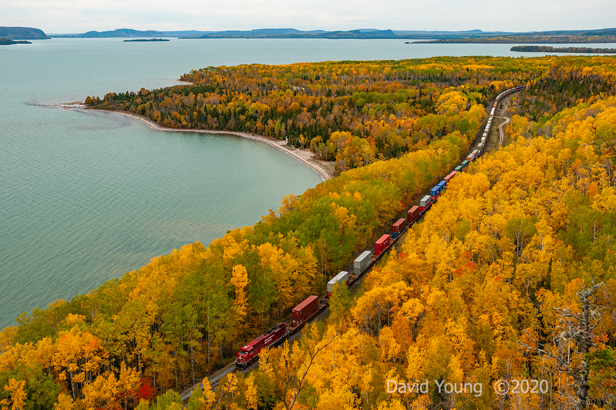 Kama Bay! What a sight! 10 years ago (from the date of this upload) I stood high above the waters of Lake Superior and among the peak fall colours the 'North Shore' had to display with my (then) girlfriend and captured Vancouver to Montreal train 112-24 passing below. I'd return the following year to capture the scene in the summer. Not sure if I'm going to recreate this one in the winter time tho...