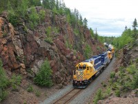ONT 211 splits the impressive rock cuts of Boston Creek as they head towards Swastika Junction and eventually Rouyn-Noranda, Quebec.
