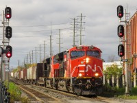 CN 394 glides down the hill on approach to Brampton GO with CN 100 locomotive 3234 leading CN 3245 with CN 3844 mid DPU. This was the first time I've been to Brampton since February, and while the weather was generally overcast, the trains themselves did not disappoint!