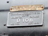 A closeup of the builder's plate and superheater plate on the boiler of <a href=http://www.railpictures.ca/?attachment_id=42910><b>CPR D10h 1095</b></a>, on display at Confederation Park in Kingston. The unit was built by the Canadian Locomotive Company (CLC) at their Kingston ON factory in October 1913, and donated to the City of Kingston for display in 1965.