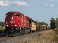 CP 247 grinds up grade with CP 7056 looking sharp on the head end, about 20 cars back was a CP GE that was running as the DPU.  For some reason there was a shuffle at Kinnear that moved the GE from trailing the ACU to becoming the DPU.