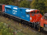CN 8952 has gone from a regular CN SD70M-2 to a railfan sensation in 24 hours.  Yesterday the first photos of it surfaced at AMP Dansville wearing its new GTW Heritage paint scheme.  This morning it is seen trailing to Mac Yard on train 422.  With a BCOL and IC heritage unit already painted and photos circulating online, it is certainly making everyone eager to see how vast this CN heritage program will be.
