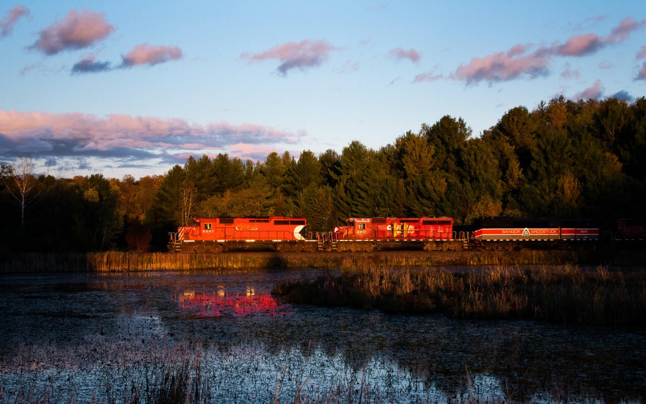 In quite literally the last light of the day, a quartet of SD40-2s waste no time highballing north as they approach the Palgrave siding on the CP Mactier Sub. Included in the bunch was CMQ 9017, the lone CMQ heritage unit making it's maiden voyage northbound towards Sudbury in the BAR paint scheme. My one regret with this photo is not snapping one about a half a second later, but regardless this was about as sweet as a birthday present I could ask for. Add 10 minutes on the clock and this shot was completely in the shadows.