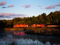 In quite literally the last light of the day, a quartet of SD40-2s waste no time highballing north as they approach the Palgrave siding on the CP Mactier Sub. Included in the bunch was CMQ 9017, the lone CMQ heritage unit making it's maiden voyage northbound towards Sudbury in the BAR paint scheme. My one regret with this photo is not snapping one about a half a second later, but regardless this was about as sweet as a birthday present I could ask for. Add 10 minutes on the clock and this shot was completely in the shadows.