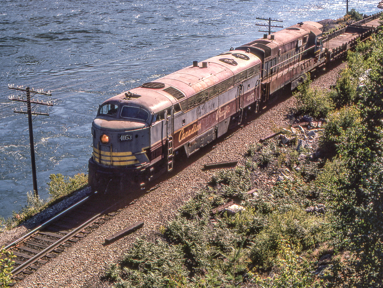 CP 4053 is southbound out of Nelson, British Columbia on August 1, 1974.