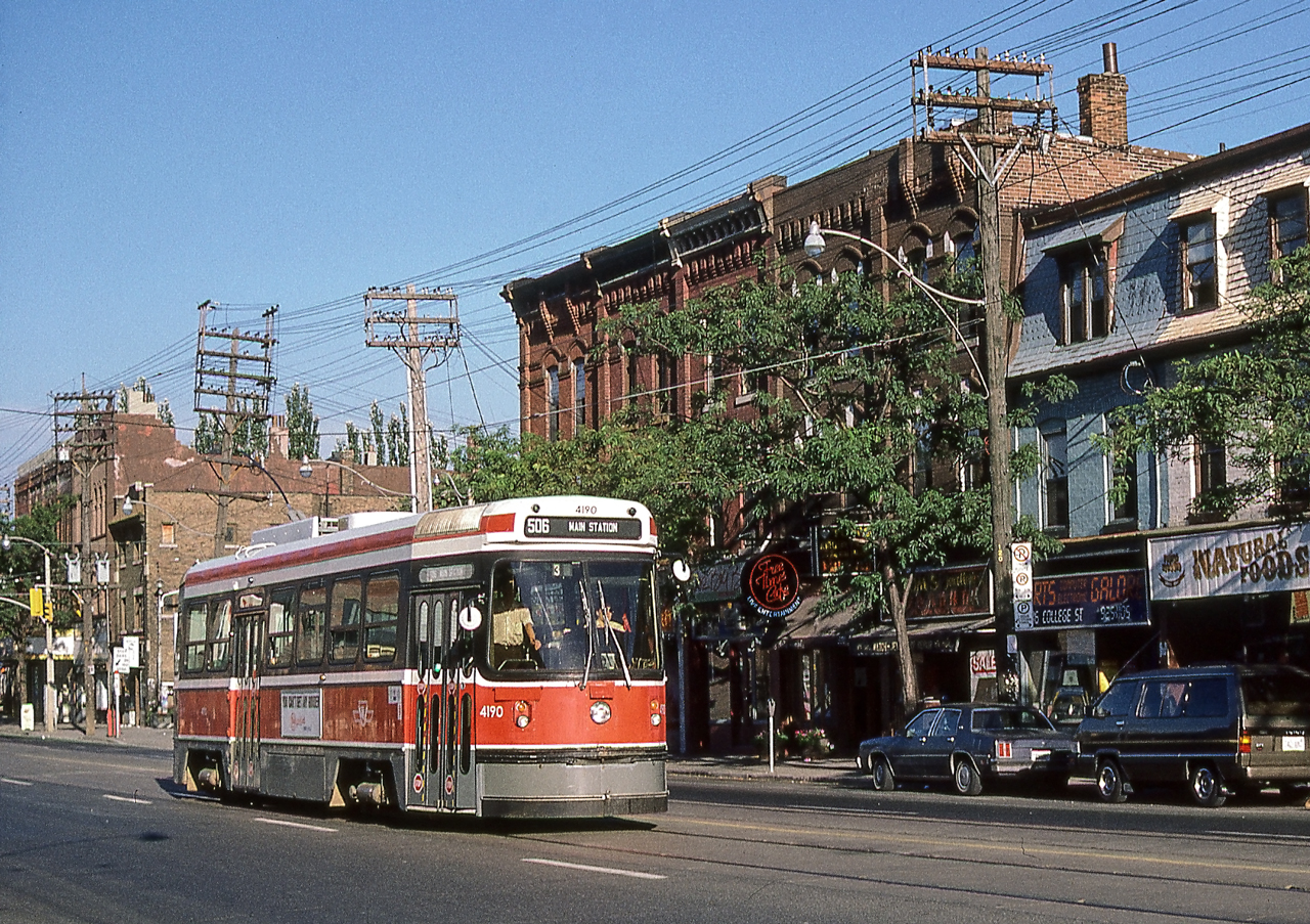 TTC 4190 is on College Street in Toronto on August 1, 1987.