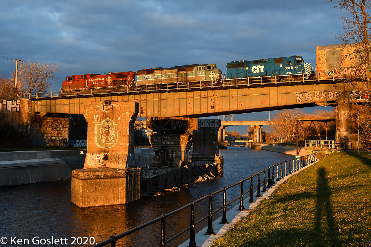 Minutes before sunset CPR 251 arrives in Montreal from Farnham and Brownville Jct.