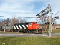CN L591 is headed down the Wesco Spur, which connects off the CN Kingston Sub. In the lead is a clean CN 9410 (GP40-2LW), hauling tankers for BASF, and hidden in the back is a boxcar for Westend Storage that connects off the Spur. With CN’s biggest Cornwall customers (Domtar & Brenntag) not existing anymore, the Wesco Spur’s days are numbered, so it’s yet another spur your gonna want to shoot before it gets ripped up in the future.