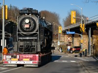 On November 14, 2020, Canadian National 6167,owned by Guelph Museums, moved from it's home by the Guelph Central GO station to John Galt Park, named after the founder of Guelph, John Galt. 

<br>This move was needed to make way for the expansion of the GO train station. All told the city of Guelph will have likely spent close to 1 million on this move, while a lot, the preservation of this magnificent engine continues and it's new location is a visible, important part of Guelph's history, certainly a fitting spot for this engine.

<br> To the right of 6167 is Allan's Bridge, the CN/Metrolinx Guelph Sub and the tracks behind the locomotive are the city owned Guelph Junction Railway. 6167 was moving backward toward the tracks where it will sit beside the GJR.