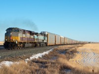 I love a CP consist with no red units!  CP 197 rounds the bend just south of Drinkwater Saskatchewan. 