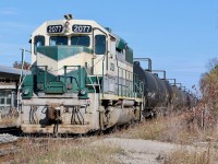Hidden in plain sight, Railserve daily keeps Suncor traffic moving to and from the CN yard in Clarkson. Not easy to photograph thanks to fences basically all the way along the industrial spur between the GO station and refinery. The only level crossing is at Orr road. Luckily a gap in the fence at the Go station allows an opportunity to photograph switching moves at the west end of the yard. A place that so many years ago I was shocked to see a well weathered TH&B switcher working a cut of tank Cars so many years after the TH&B was absorbed by CP. Thankfully the unit was owned by the Ontario Southland, which I didn't know at the time. As the years passed the OSR contract here was taken over by Railserv, and a pair of former Chessie System GP38's has been keeping the tank cars here moving. Recently a freshly painted grey and red GP38 has arrived on the property so one of these well weathered Geeps may soon leave.
