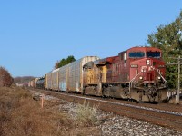 This is one of those locations I often overlook in Mississauga but considering it is in the city it is definitely one of the more open spots, especially for trains on the north track. Here CP train 234 with a CP/ UP combination has just passed the signal protecting the GO platform at Meadowvale station. Just like Milton and Lisgar there are only platforms on the north track. The old city water tower in the distance was converted a few years ago into a cell tower. Just out of sight to my left is the old severed bad order set off track, once used to hold bad order cars caught by the detector located at mile 25.