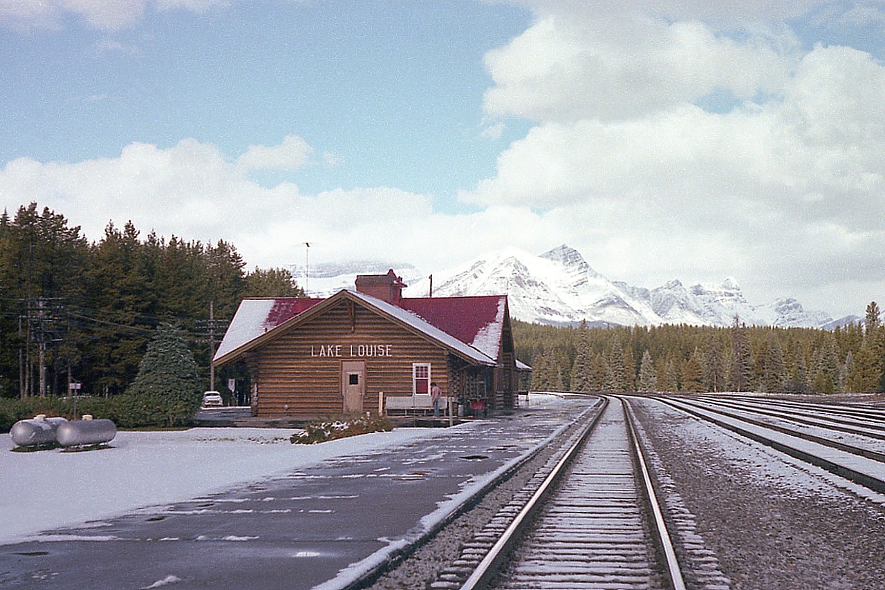 The station building out at Lake Louise is a beauty.  It was one of six stations built of a rustic cabin design in the West. In a manner to promote tourism.  The structure, built in 1909 and opened in 1910; served the CPR well, but eventually closed in 1990. In 1991 it was declared a Heritage Building. In 1994, a restaurant moved in and apparently is doing well. I understand there is very little change to the exterior of this building from bck when I shot this 42 years ago.