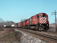 An M636/C630M/C424 all-MLW consist leads CP train #508 as they approach Canyon Road on April 22nd, 1990