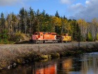 CP SD40-2 6013 hustles back to Chapleau with its van (422988) after dropping the rest of its work train off at Cartier earlier in the day. They're about to knock down the home signal at Sultan (East) on CP's very remote Nemegos Sub.