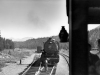 Taken from observation car of train No. 2.  Helper engine 5810 in siding.  According to my father's notes it is east of Lake Louise.  Or possibly Stephen.
