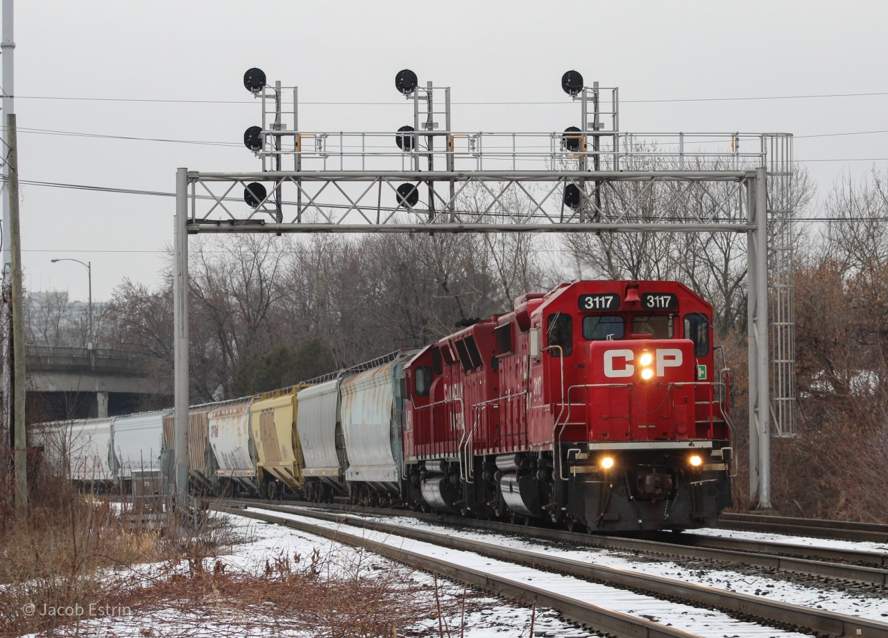 CP T14 seen passing over Royal York Avenue approaching a Medium to Slow signal on it's way back from Streetsville.