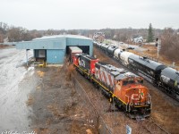 CN L532 is seen pulling two boxcars that were once filled with lumber, out of the CN Metals Distribution warehouse in Brockville Ontario. It’s very rare that they make maneuvers in this warehouse, considering the demand for Ingots (which is what the warehouse was originally intended for storing) isn’t as big for the warehouse anymore.
