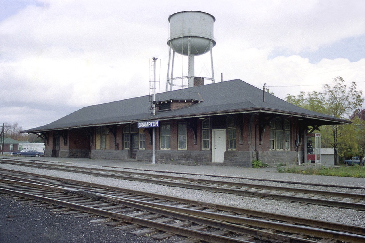 The Brampton CP station at Queen & Park Sts certainly closed a long time ago. Last passenger train thru in 1970, and this photo is six years later; the station looks rather forlorn already. Constructed just after 1900, it survived numerous demolition deadlines; the first one in 1977 and has had as many lives as a cat. Dismantled and finally (2010) reborn as a community centre in Mount Pleasant Village the last I heard. It is not too far from the GO station. Methinks a road trip to check this place out come spring is a good idea. :o)