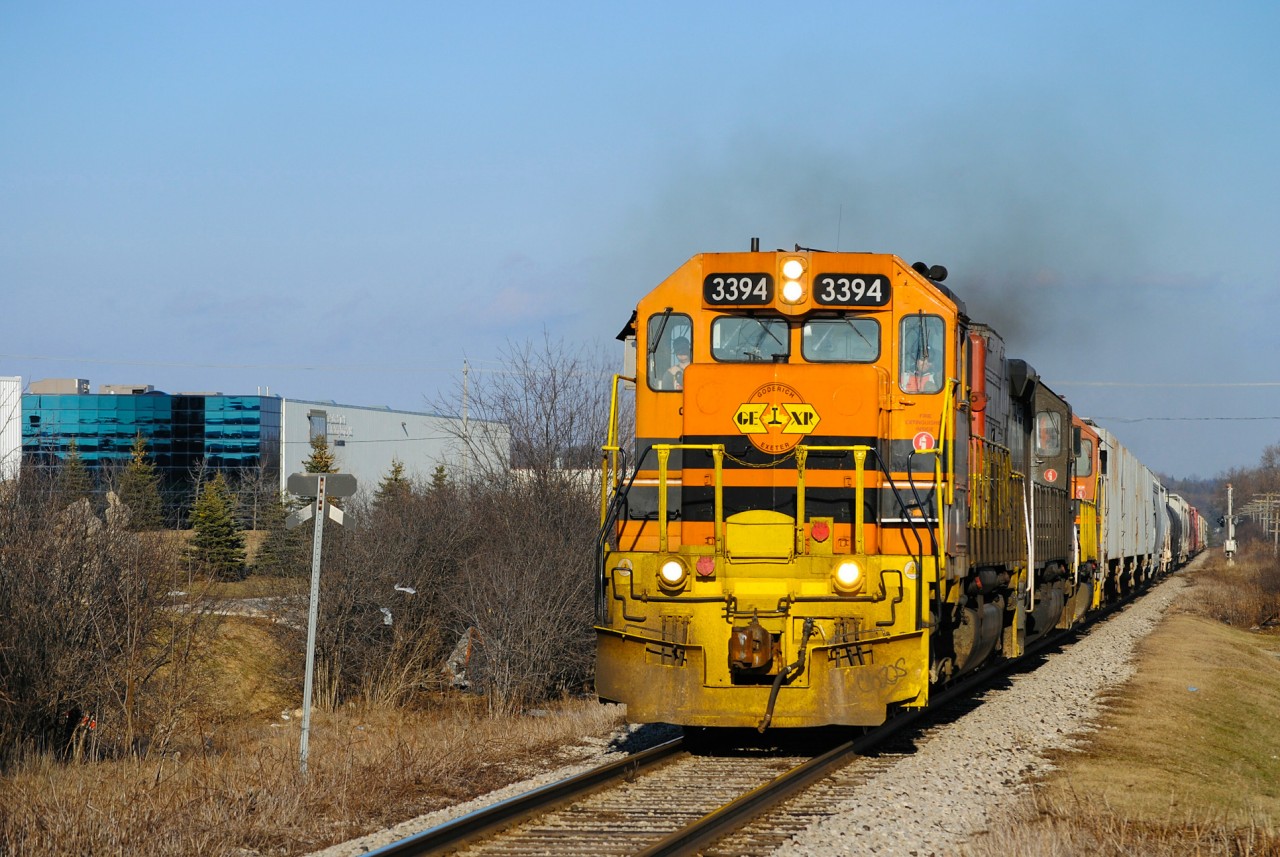 Deep trip into the archives brings this out. Time is about 16:29 on this sunny February afternoon as the notorious EMD trio pulls GEXR no. 431 into Kitchener up the grade with the motors wide open even with a relatively short train. The Eldorado building on the left has always been an icon for me as I grew up a couple kilometres south of here and would always see it driving down Lackner Blvd towards the tracks, never realized an angle was possible with GEXR and the building until 10 years later which brings this photo. Just 2 and a half years ago it was a whole different look in town railway wise which makes going through shots from then a good time. Haven’t tried CN here yet, but it’s on my list.