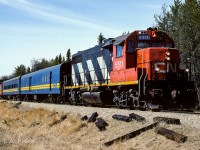 For approximately a year, the Coronado Sub. enjoyed this little passenger train. It generally kept a good time and typically passed through the Redwater area between 12:30 and 13:00 on Mondays. On this Monday it consisted of baggage 7856, coach 5095 and caboose 79881. The baggage car was formerly owned and used by the NAR. Photo location is about 3.5 miles east of Coronado.