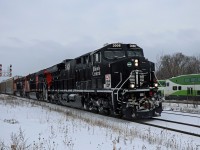 25 minutes behind 382 with the CN Vetrans unit, the prize of the day came along--IC heritage unit 3008 leading train 384! (I always thought that a GE in IC black would look good...especially against snow.)