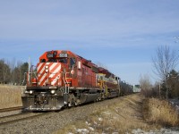 Multimarked and maroon and grey power are back in the Eastern Townships on the Sherbrooke Sub as CP 251 with CP 6018, CP 7011 and 63 cars passes the siding at Shanks.