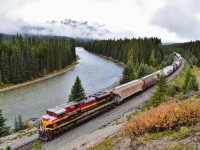 br>
<br>
 which railway is this ?
 <br>
<br>
  and it is a SD !
<br>
<br>
 KCS #4172 shoving hard on UP 5456  West approaching Lake Louise,
<br>
<br>
 with grain loads powered by UP 5456 – CP 8566 - dpu KCS 4172 (  GE AC45CCTE – GE AC44CW – dpu EMD SD70ACe )
<br>
<br>
 near mile 100 Laggan Subdivision at the Storm Mountain lookout on the Bow Valley Parkway, temperature +1c at 10:50 MDT Sept 17 2018 digital by S Danko
<br>
<br>
 what's interesting
<br>
<br>
 recommend this location over the now treed out Morant's Curve
<br>
<br>
 <a href="http://www.railpictures.ca/?attachment_id=  35324">  snowed out September   </a>
<br>
<br>
 sdfourty