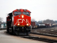 A heritage photo of a CN heritage unit.  Here's a photo I took and looked at once and never again until today; CN 3069 is one of two CN heritage units that I photographed before they became a heritage unit.  CN 8952 was the other, however it was trailing.  A ho-hum shot made more interesting now that CN 3069 is painted to commemorate the Wisconsin Central.  