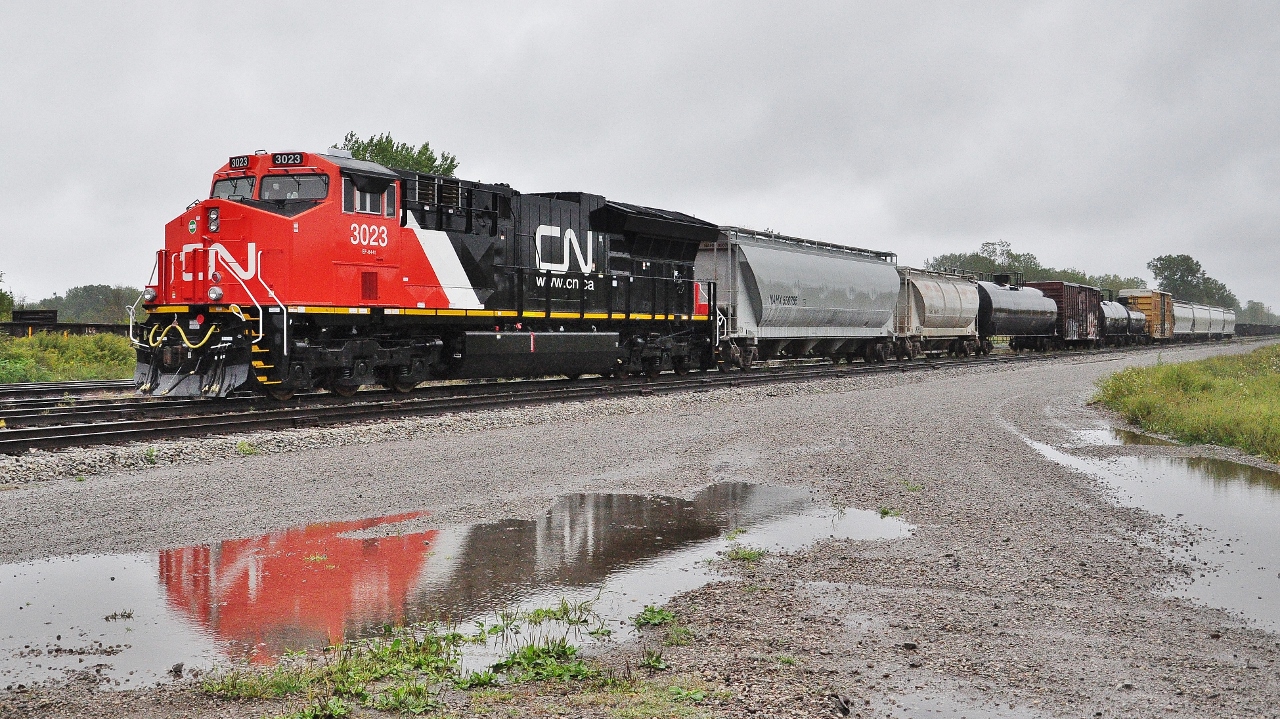 More Fort Erie fun 


 CN 3023 appears to be in charge of the NS transfer from Buffalo


 in fact 3023 is the high value commodity on today's NS transfer


 the ET44AC serial 63462 is merely minutes on the owner's road


 and it is the future ' The J '


 sdfourty