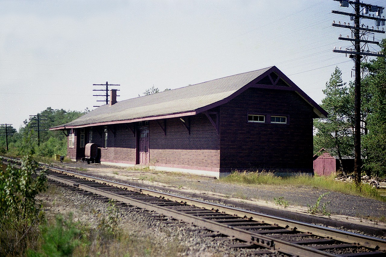 For the station fans on this rail photography site; here is another obscure one. Dorion, up the road along Hwy 11/17 from Thunder Bay is another example of how railroad stations were so important back when the Iron Horse was king. Communities in remote areas relied on the train for almost everything.  This rather sad station is another that outlived it' usefulness. Note the large freight area. The passenger waiting room was no doubt small; as Dorion is a township of 82 square miles (212 KM) and for all that size only has 316 people in the latest census.
Yet, it once warranted a station.
Best information I can find about this place, it was built in the 1920s and demolished around 1983.
